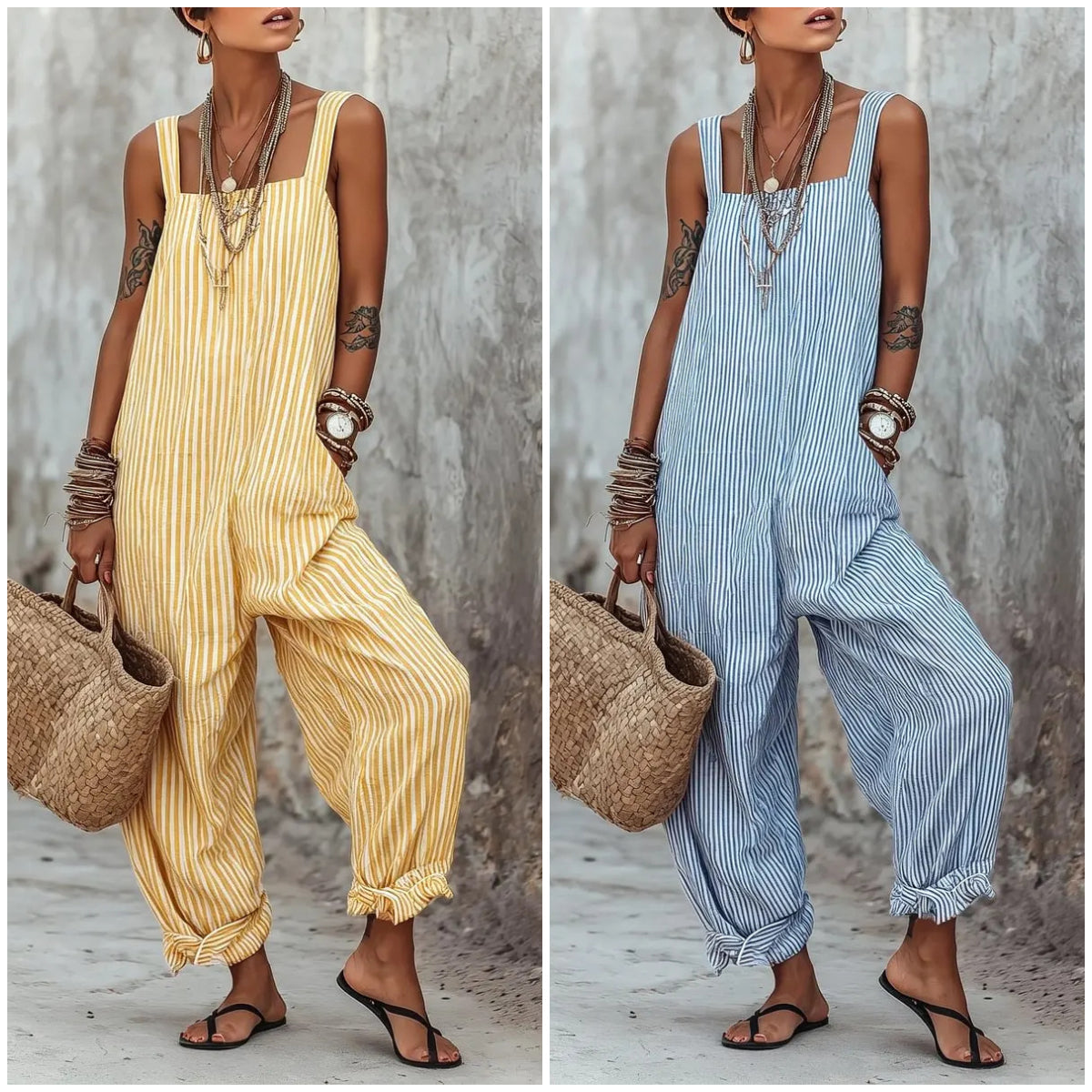 ✨Women's Minimalist Striped Loose-Fit Square-Neck Sleeveless Jumpsuit