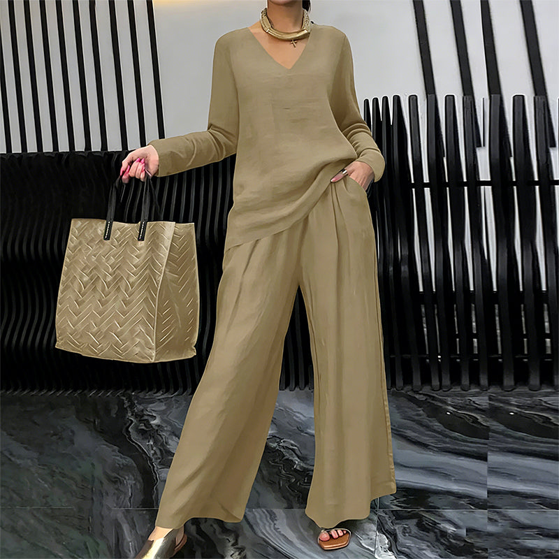 ππ NEW! Women's V-Neck Lounge Set with Wide-Leg Pants