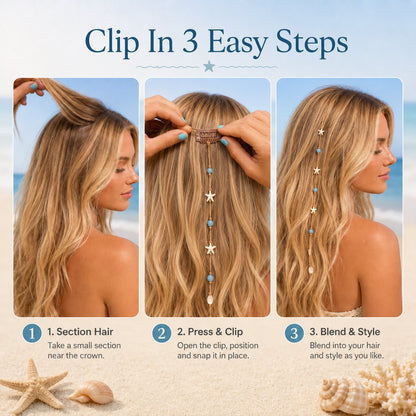 🔥LAST DAY 50% OFF - 🌊⭐Beachy Mermaid Hair Accent Clip (Featuring blue bead accents, starfish, and shell charms)