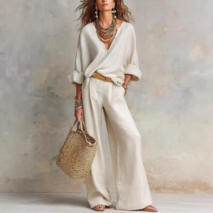 ✨✨LAST DAY SAVE 49% ⏰Women's Casual Linen Vacation Set – Three-Quarter Sleeve Top & Full-Length Pants