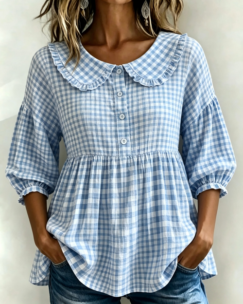 ✨New Arrivals🔥Women's Gingham Puff Sleeve Peplum Blouse