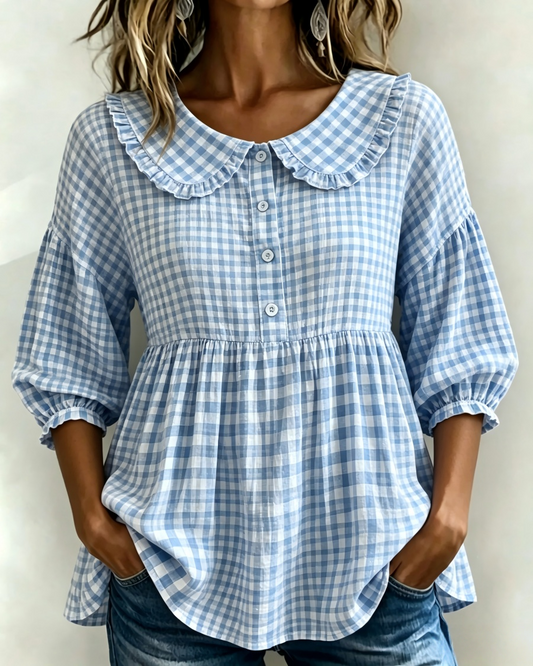 ✨New Arrivals🔥Women's Gingham Puff Sleeve Peplum Blouse