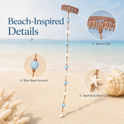 🔥LAST DAY 50% OFF - 🌊⭐Beachy Mermaid Hair Accent Clip (Featuring blue bead accents, starfish, and shell charms)