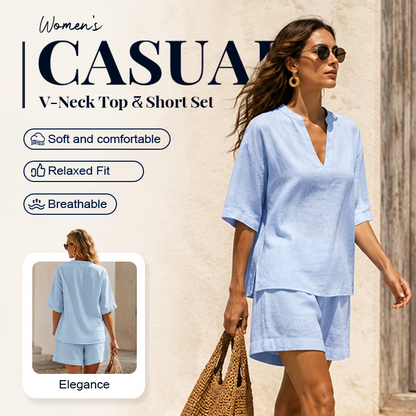🌿🌿Women's Casual V-Neck Two-Piece Short Set