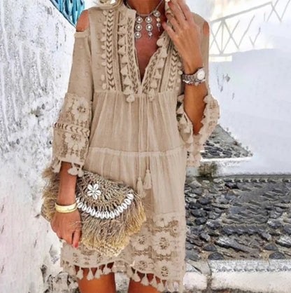 ✨Women's Loose Cotton Linen Embroidered Dress👗