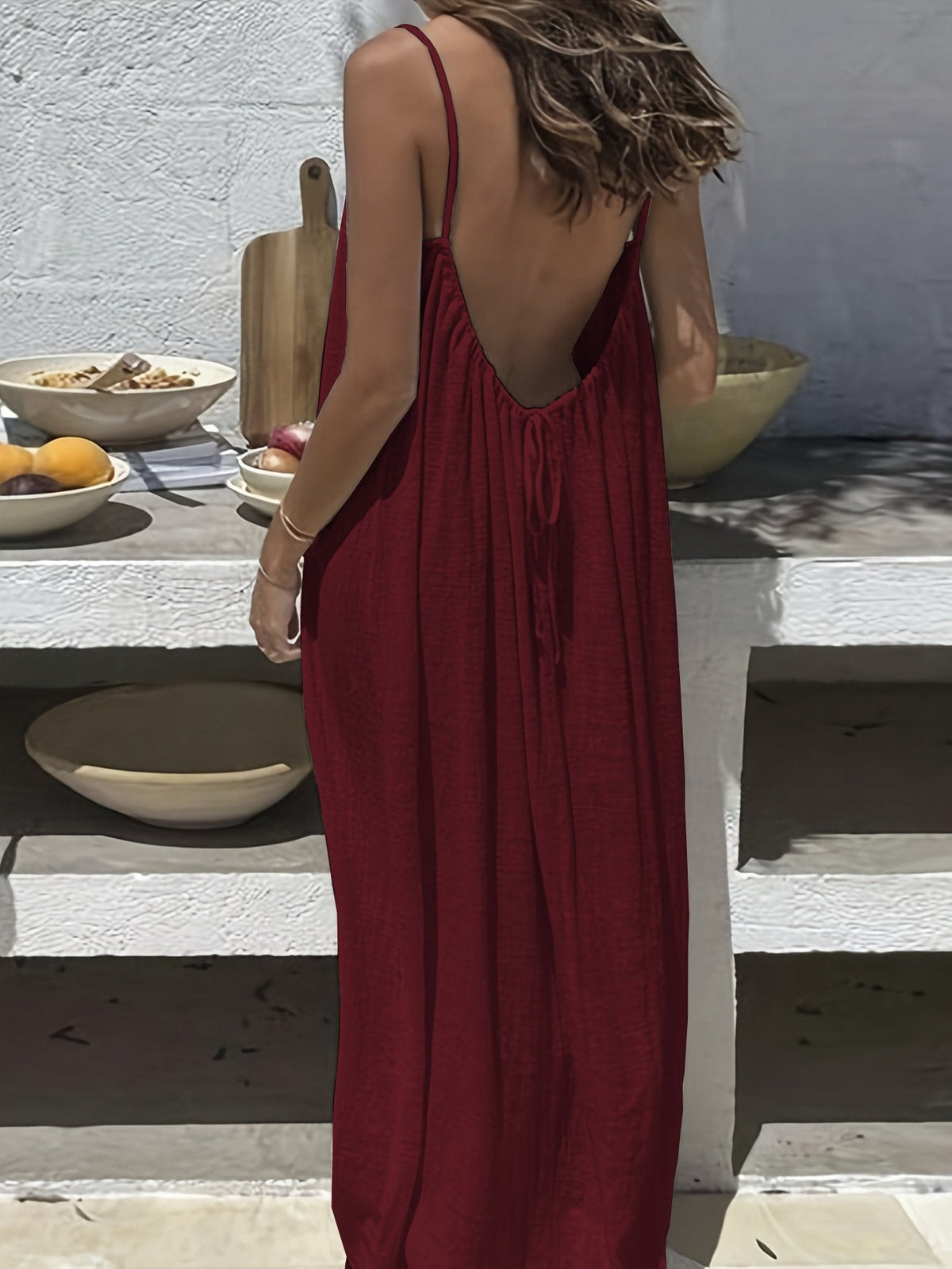 💃Long backless cotton dress with spaghetti straps