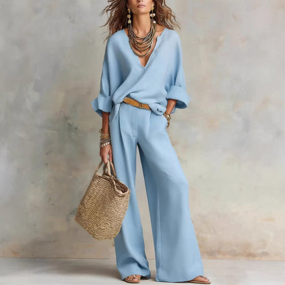 ✨✨LAST DAY SAVE 49% ⏰Women's Casual Linen Vacation Set – Three-Quarter Sleeve Top & Full-Length Pants