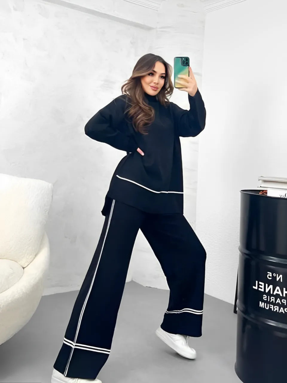 🔥Free shipping on a single 🔥itemKnit Set with High-Neck Mullet Sweater and Comfortable Pants