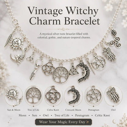 🔮🌟Vintage Witchy Charm Bracelet | Celestial Gothic Boho Jewelry for Women