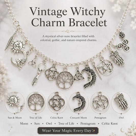 🔮🌟Vintage Witchy Charm Bracelet | Celestial Gothic Boho Jewelry for Women