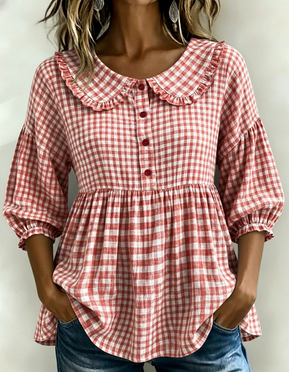 ✨New Arrivals🔥Women's Gingham Puff Sleeve Peplum Blouse