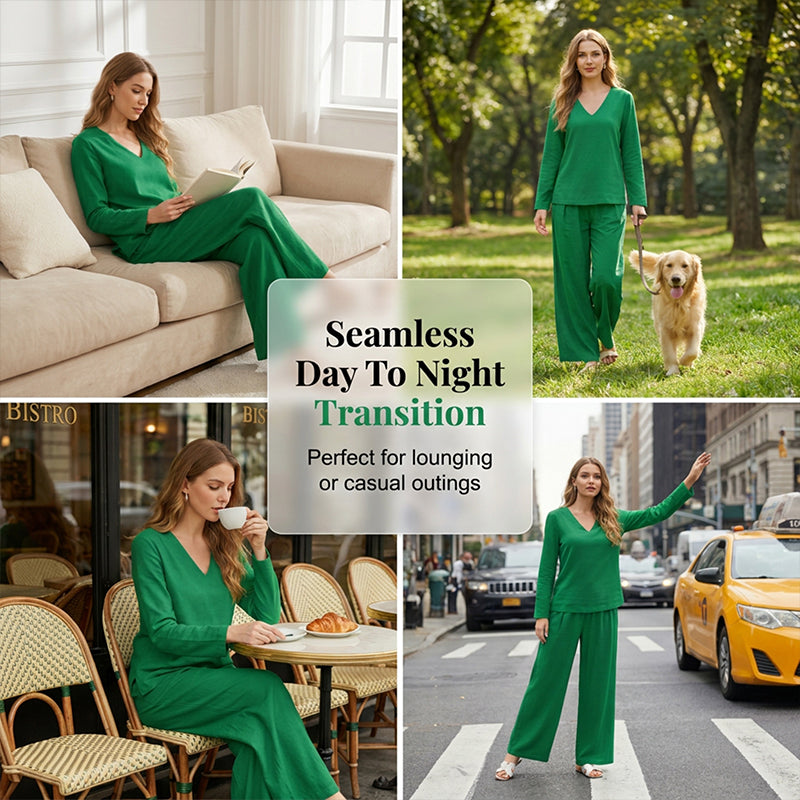 🍀🍀 NEW! Women's V-Neck Lounge Set with Wide-Leg Pants