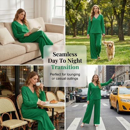 🍀🍀 NEW! Women's V-Neck Lounge Set with Wide-Leg Pants