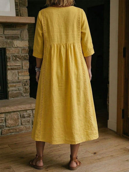 ✨LAST DAY SAVE 49% ⏰ Casual Loose-fitting Patchwork Lace Trim Linen And Cotton Dress