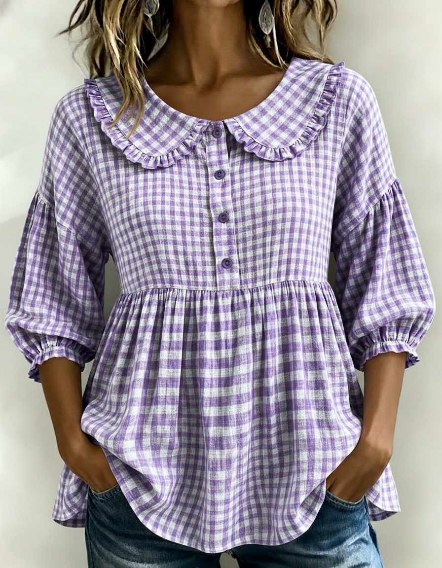 ✨New Arrivals🔥Women's Gingham Puff Sleeve Peplum Blouse