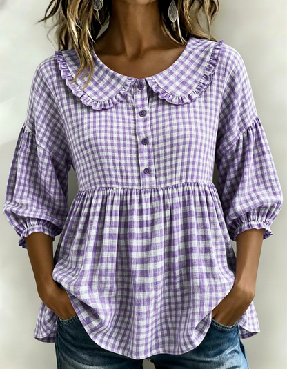 ✨New Arrivals🔥Women's Gingham Puff Sleeve Peplum Blouse