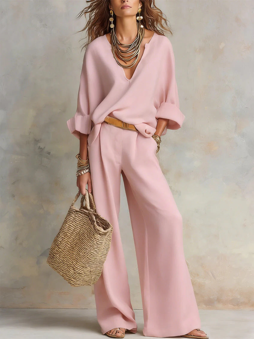 ✨✨LAST DAY SAVE 49% ⏰Women's Casual Linen Vacation Set – Three-Quarter Sleeve Top & Full-Length Pants