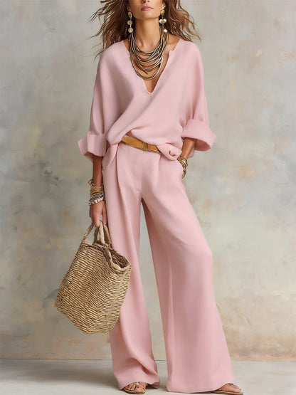 ✨✨LAST DAY SAVE 49% ⏰Women's Casual Linen Vacation Set – Three-Quarter Sleeve Top & Full-Length Pants