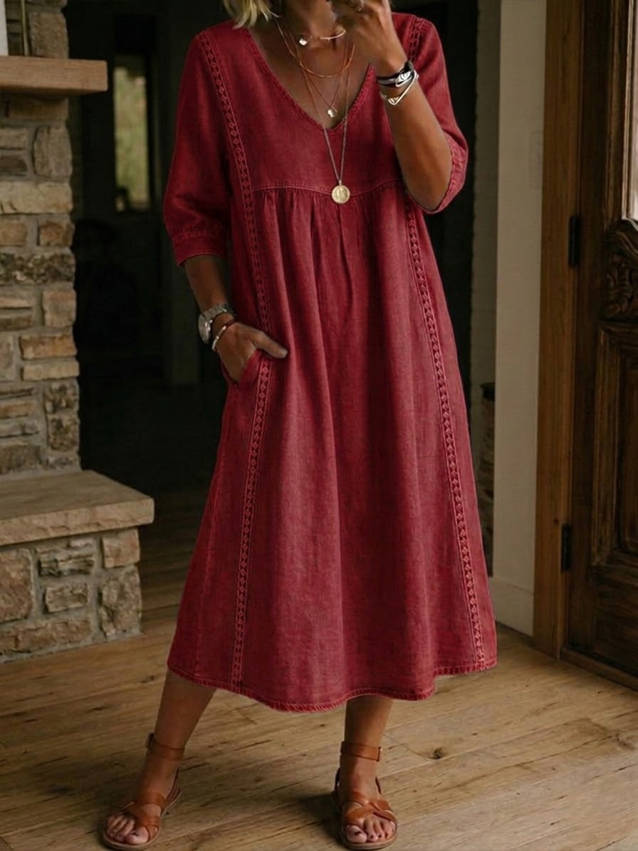✨LAST DAY SAVE 49% ⏰ Casual Loose-fitting Patchwork Lace Trim Linen And Cotton Dress