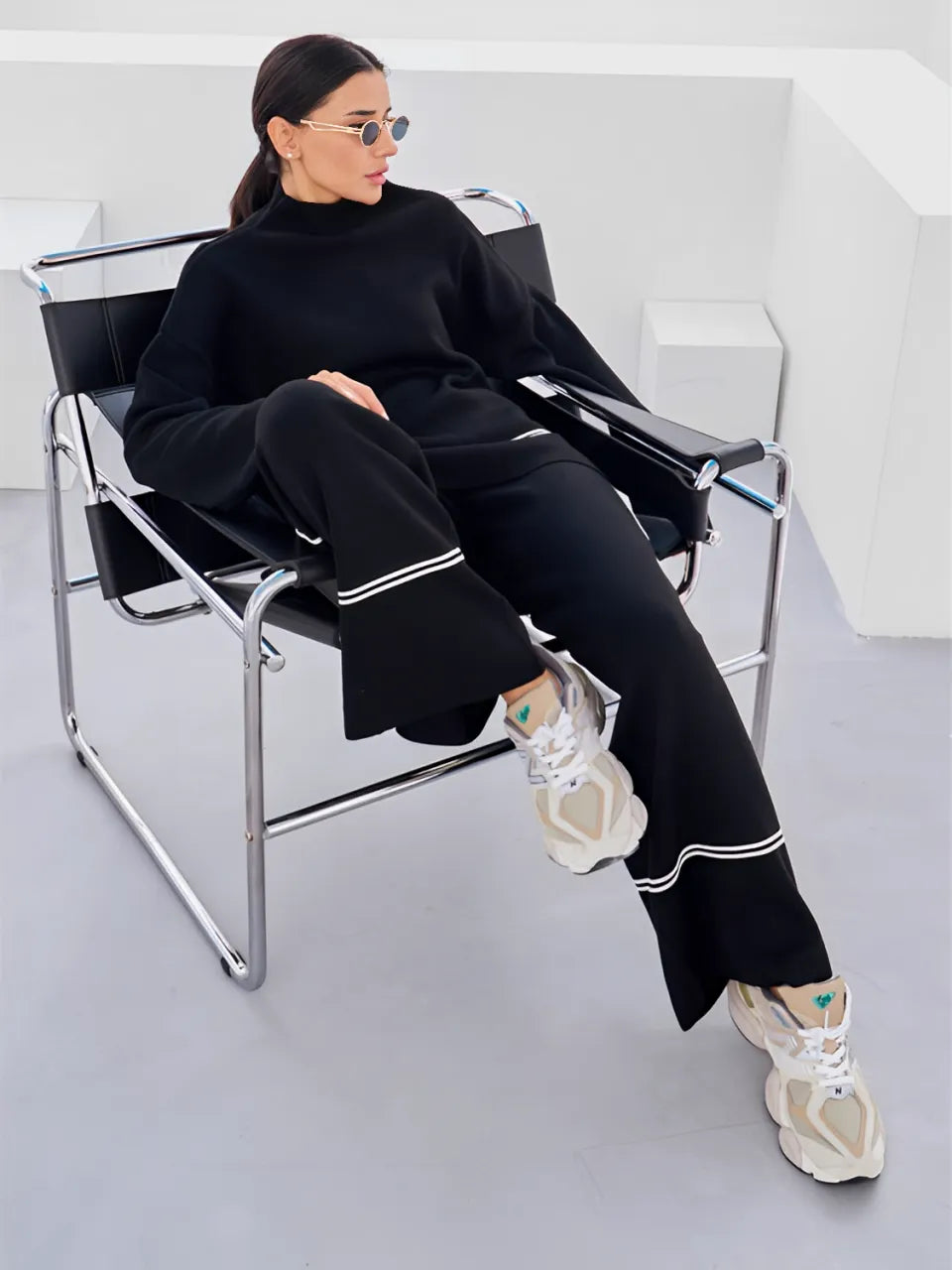 🔥Free shipping on a single 🔥itemKnit Set with High-Neck Mullet Sweater and Comfortable Pants
