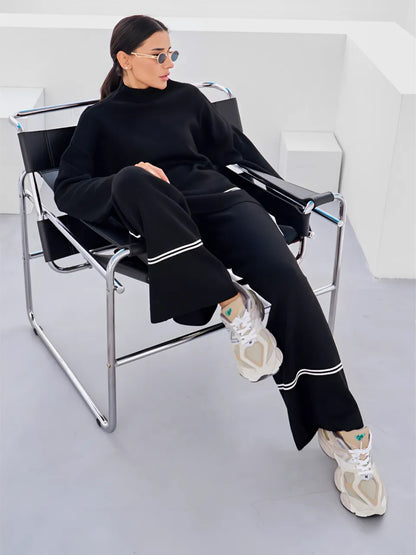 🔥Free shipping on a single 🔥itemKnit Set with High-Neck Mullet Sweater and Comfortable Pants