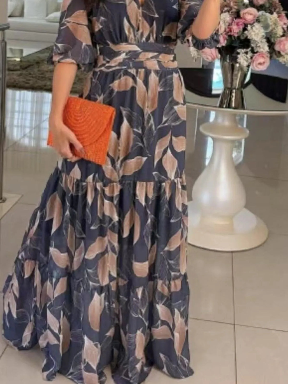 Floral V-Neck Maxi Dress with Tiered Ruffle Hem – Plus Size