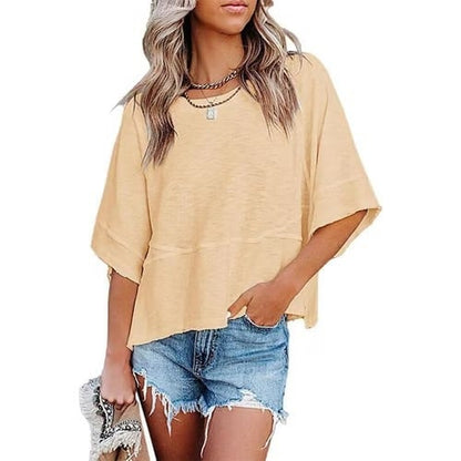 Panel Solid Color Flared Sleeve T-Shirt