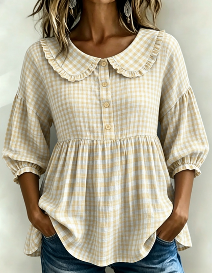 ✨New Arrivals🔥Women's Gingham Puff Sleeve Peplum Blouse