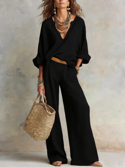 ✨✨LAST DAY SAVE 49% ⏰Women's Casual Linen Vacation Set – Three-Quarter Sleeve Top & Full-Length Pants