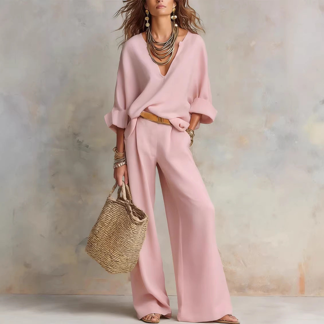 ✨✨LAST DAY SAVE 49% ⏰Women's Casual Linen Vacation Set – Three-Quarter Sleeve Top & Full-Length Pants