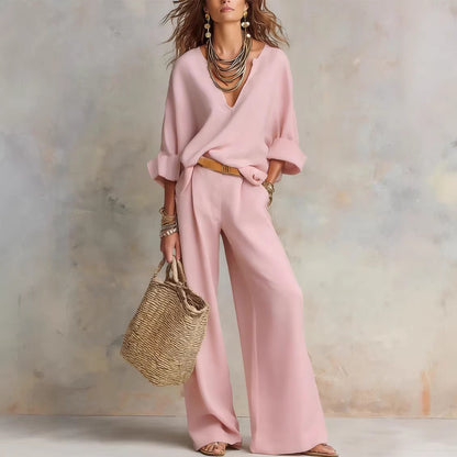 ✨✨LAST DAY SAVE 49% ⏰Women's Casual Linen Vacation Set – Three-Quarter Sleeve Top & Full-Length Pants