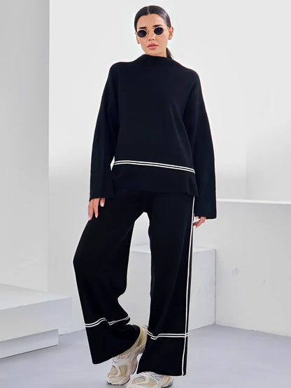 🔥Free shipping on a single 🔥itemKnit Set with High-Neck Mullet Sweater and Comfortable Pants