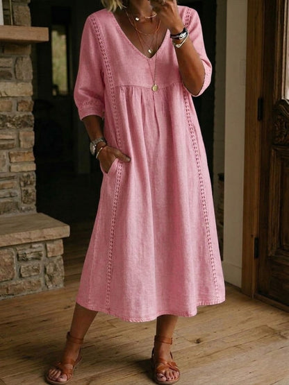 ✨LAST DAY SAVE 49% ⏰ Casual Loose-fitting Patchwork Lace Trim Linen And Cotton Dress