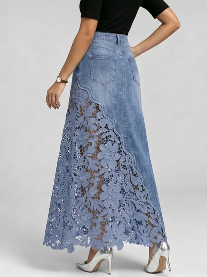 ✨Stylish & Sexy Lace-paneled Cutout Denim Skirtv