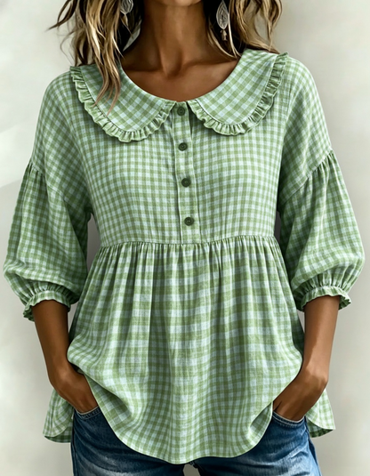 ✨New Arrivals🔥Women's Gingham Puff Sleeve Peplum Blouse
