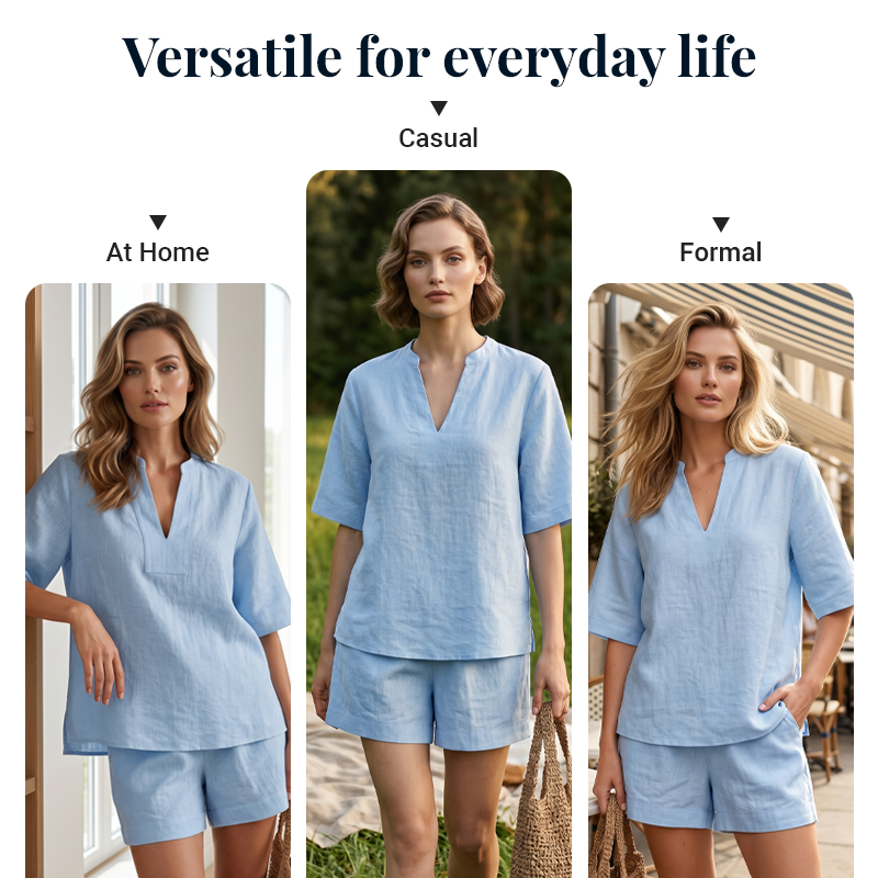 🌿🌿Women's Casual V-Neck Two-Piece Short Set