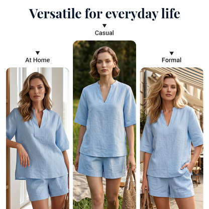 🌿🌿Women's Casual V-Neck Two-Piece Short Set