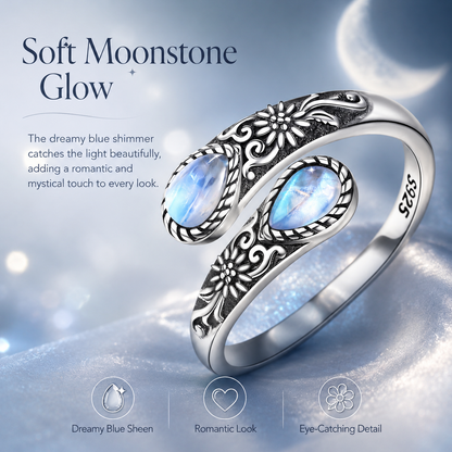 💥 BUT 2 GET 10% OFF 💥Moonstone Bloom Ring | Vintage Style • Adjustable Fit • Timeless Elegance