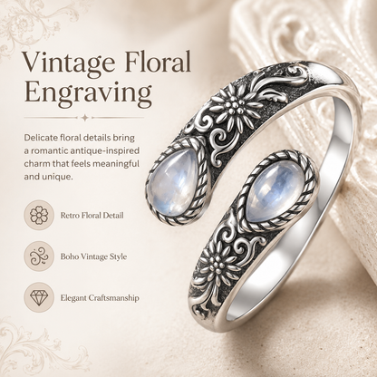 💥 BUT 2 GET 10% OFF 💥Moonstone Bloom Ring | Vintage Style • Adjustable Fit • Timeless Elegance