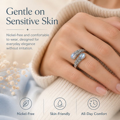💥 BUT 2 GET 10% OFF 💥Moonstone Bloom Ring | Vintage Style • Adjustable Fit • Timeless Elegance