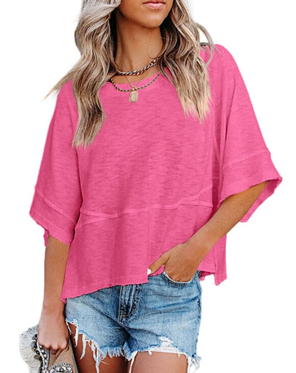 Panel Solid Color Flared Sleeve T-Shirt