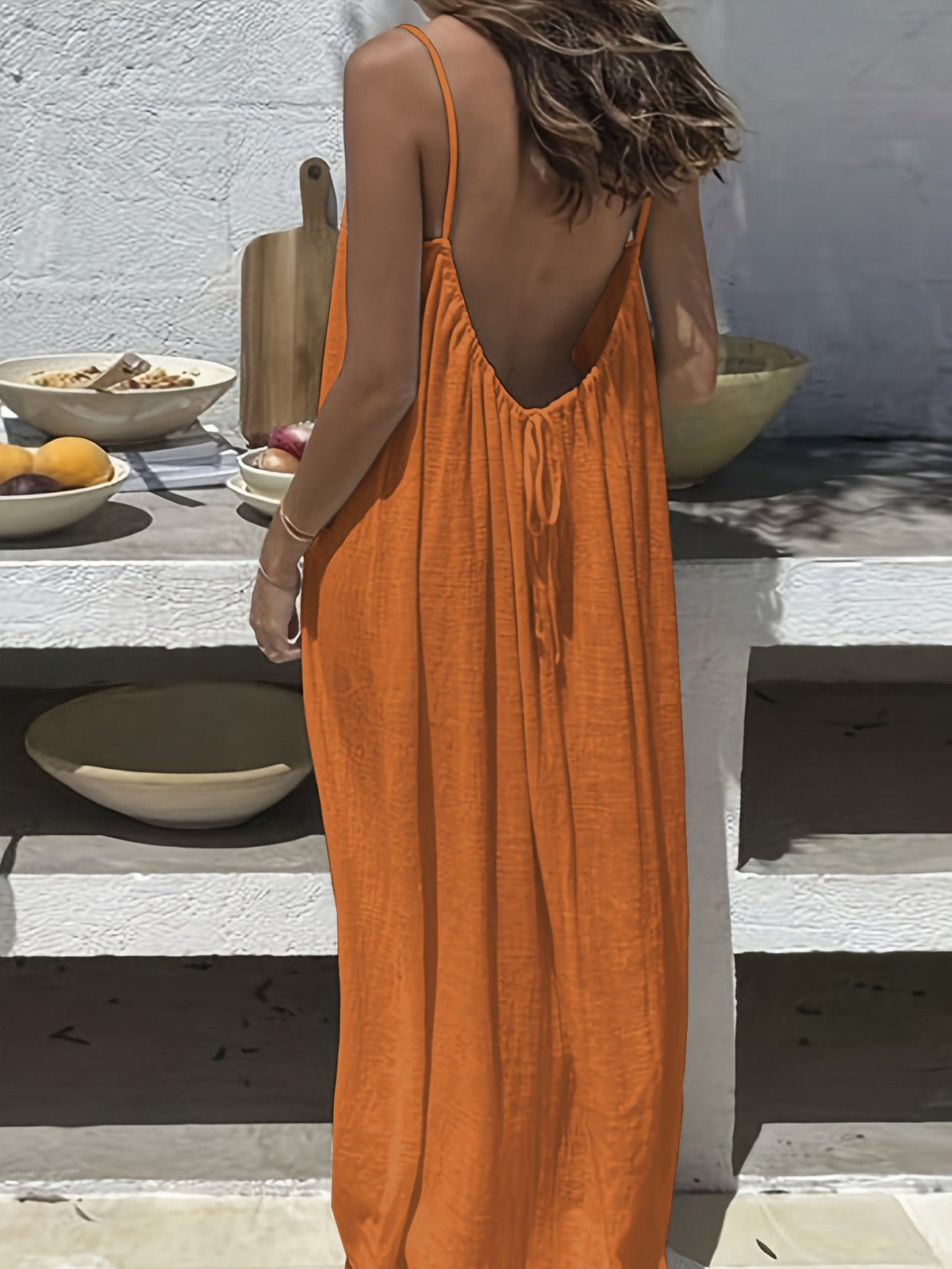 💃Long backless cotton dress with spaghetti straps