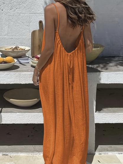 💃Long backless cotton dress with spaghetti straps
