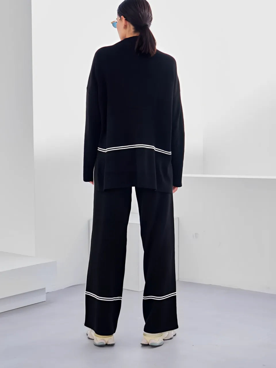 🔥Free shipping on a single 🔥itemKnit Set with High-Neck Mullet Sweater and Comfortable Pants