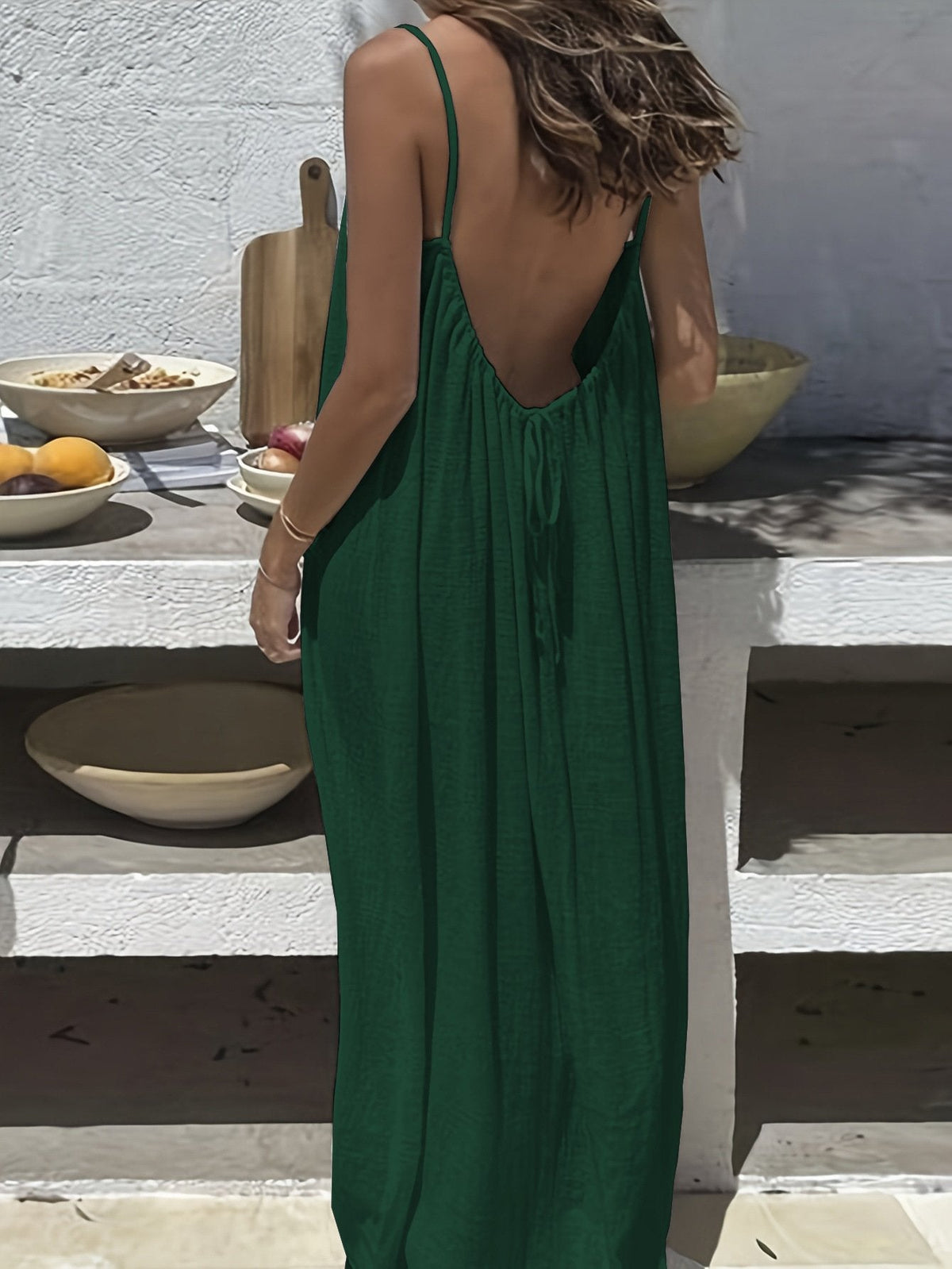 💃Long backless cotton dress with spaghetti straps