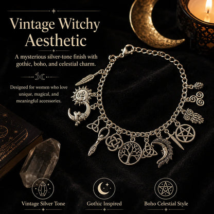 🔮🌟Vintage Witchy Charm Bracelet | Celestial Gothic Boho Jewelry for Women