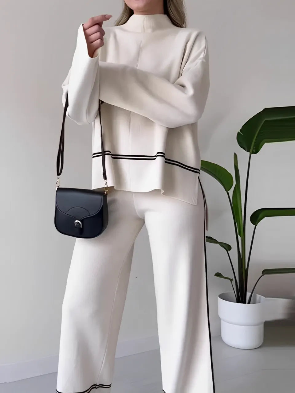 🔥Free shipping on a single 🔥itemKnit Set with High-Neck Mullet Sweater and Comfortable Pants