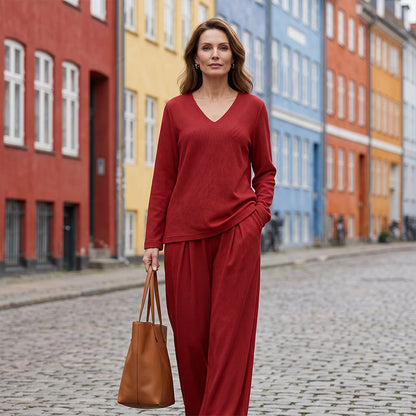 🍀🍀 NEW! Women's V-Neck Lounge Set with Wide-Leg Pants