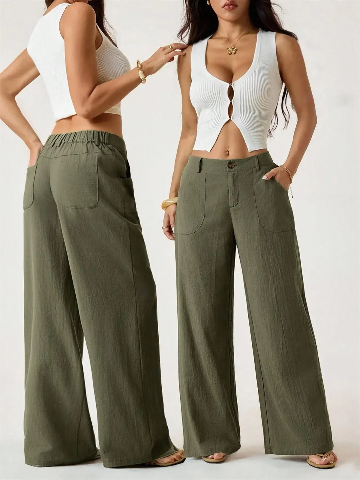 ✨Bestseller👖Women's High Waist Cotton Linen Wide Leg Pants