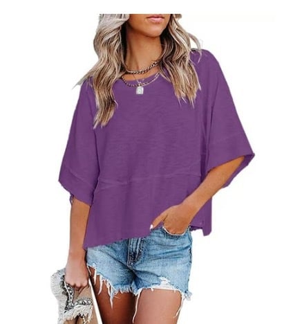 Panel Solid Color Flared Sleeve T-Shirt